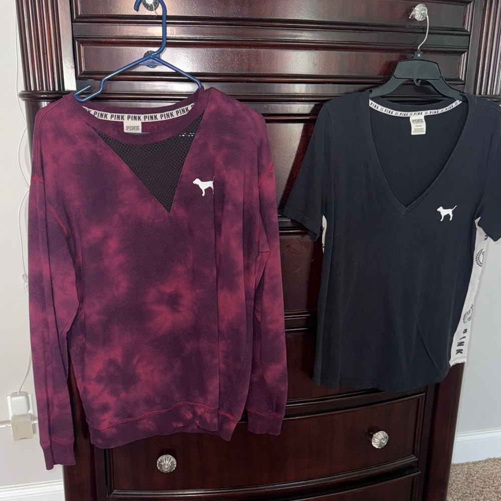 PINK Victoria's Secret Maroon Tie-Dye Sweatshirt and Black Tee
